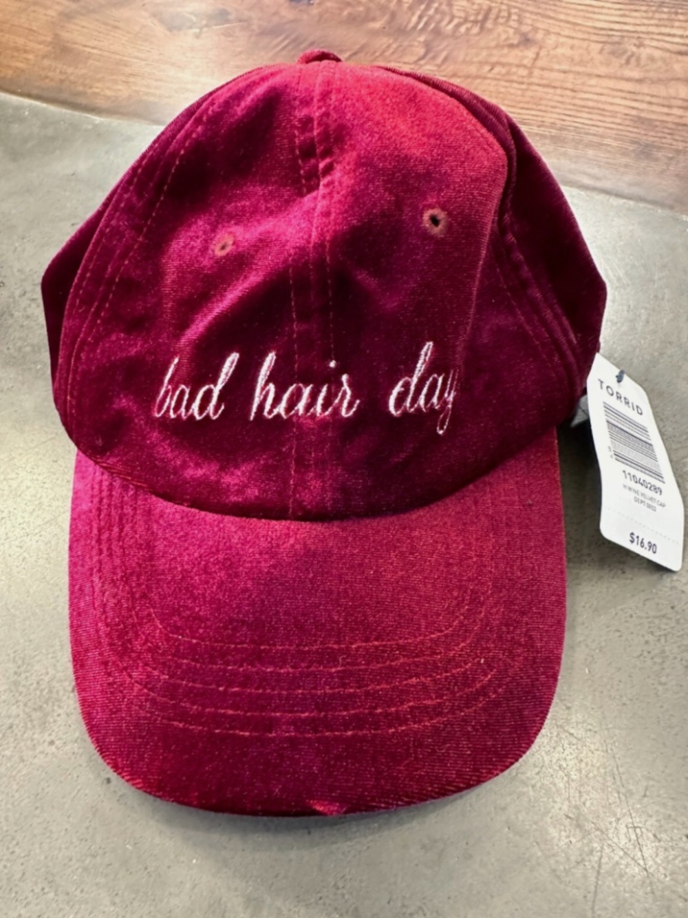 TORRID Women's Bad Hair Day Velvety Baseball Adjustable Hat Cap WINE NWT